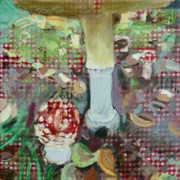 Rood met witte stippen / 30 x 40 cm / acryl